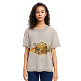 Tokyosol Funny Samurai Cat Riding a Fish Washed T-Shirt