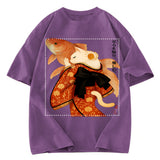 Tokyosol Japanese Ukiyoe Cat And Fish Poster Washed T-Shirt