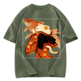 Tokyosol Japanese Ukiyoe Cat And Fish Poster Washed T-Shirt