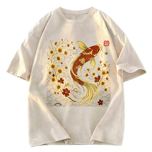 Tokyosol Vintage Sakura And Koi Raglan Long Sleeve T-shirt