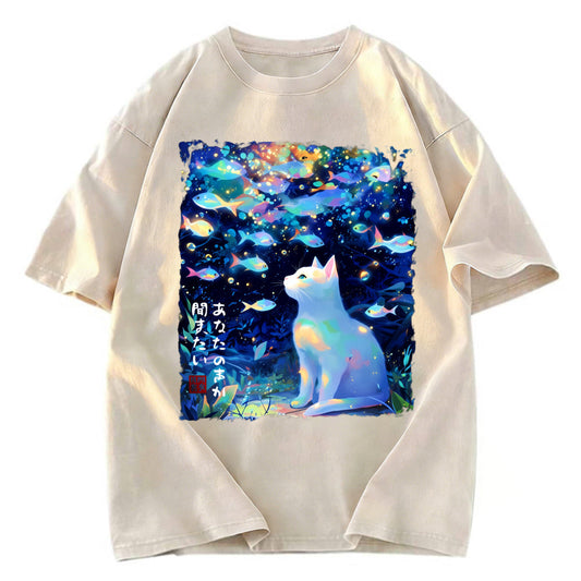 Tokyosol Cat&Fish: I Want to Hear Your Voice Washed T-Shirt