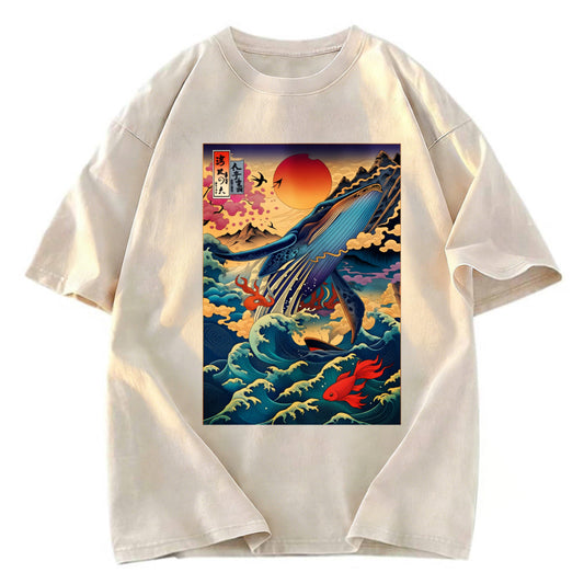 Tokyosol Ukiyoe Whale Japan Washed T-Shirt