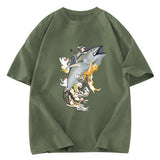 Tokyosol Cats Caught Tuna Washed T-Shirt