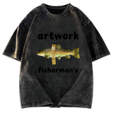 Tokyosol Interesting Fish Art Washed T-Shirt