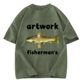 Tokyosol Interesting Fish Art Washed T-Shirt