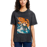 Tokyosol Samurai Cat And Goldfish Washed T-Shirt