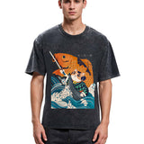 Tokyosol Samurai Cat And Goldfish Washed T-Shirt