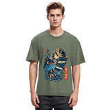 Tokyosol Funny Cat Kills Fish Washed T-Shirt
