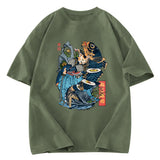 Tokyosol Funny Cat Kills Fish Washed T-Shirt