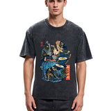 Tokyosol Funny Cat Kills Fish Washed T-Shirt