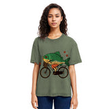 Tokyosol Funny Fish Riding A Bicycle Washed T-Shirt