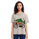 Tokyosol Funny Fish Riding A Bicycle Washed T-Shirt