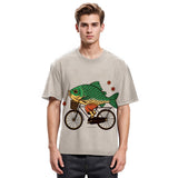 Tokyosol Funny Fish Riding A Bicycle Washed T-Shirt