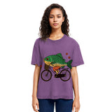 Tokyosol Funny Fish Riding A Bicycle Washed T-Shirt