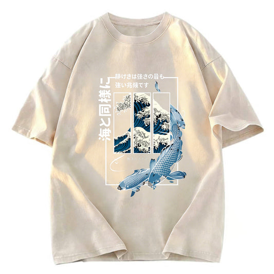 Tokyosol Ukiyoe Waves And Fish Washed T-Shirt