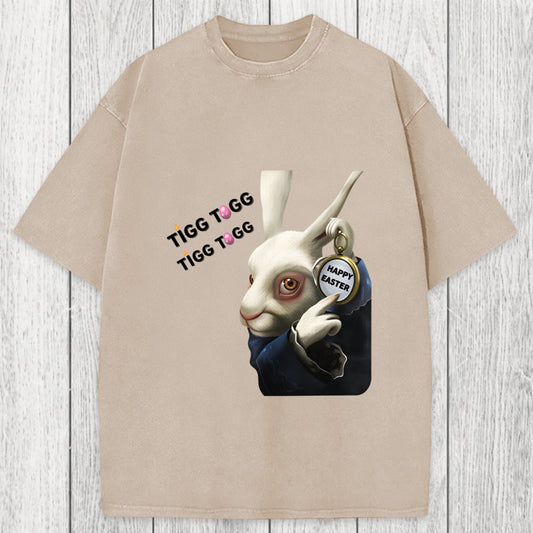 Tokyosol Tick Tock Funny Easter Bunny Washed T-Shirt