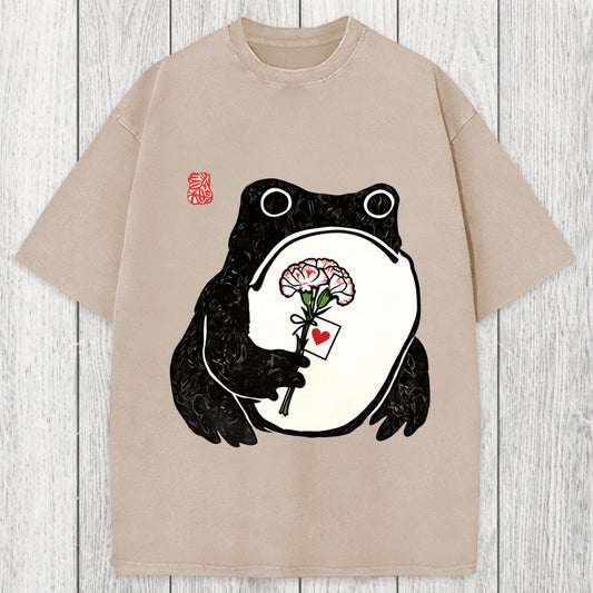 Tokyosol The Frog Holding A Carnation Washed T-Shirt