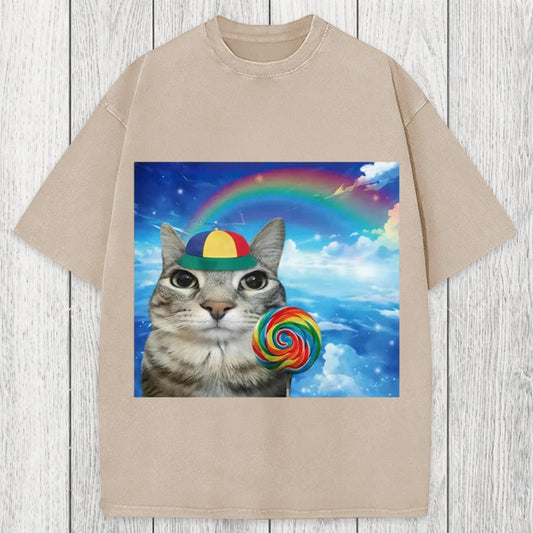 Tokyosol Wholesome Rainbow Cat Washed T-Shirt