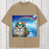 Tokyosol Wholesome Rainbow Cat Washed T-Shirt