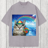 Tokyosol Wholesome Rainbow Cat Washed T-Shirt