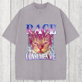 Tokyosol Rage Consumes Me Cat Funny Pet Meme Washed T-Shirt