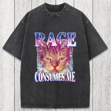 Tokyosol Rage Consumes Me Cat Funny Pet Meme Washed T-Shirt