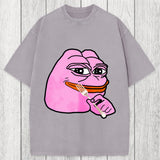 Tokyosol Pink Pepe Frog Meme Washed T-Shirt