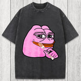 Tokyosol Pink Pepe Frog Meme Washed T-Shirt