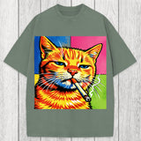 Tokyosol Cat Smoking Cigarette Washed T-Shirt