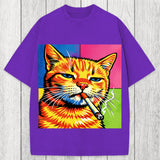 Tokyosol Cat Smoking Cigarette Washed T-Shirt
