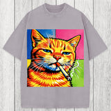 Tokyosol Cat Smoking Cigarette Washed T-Shirt