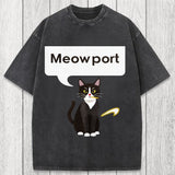 Tokyosol Meowport Funny Cat Washed T-Shirt
