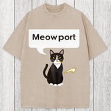 Tokyosol Meowport Funny Cat Washed T-Shirt