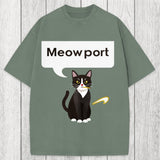 Tokyosol Meowport Funny Cat Washed T-Shirt