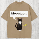 Tokyosol Meowport Funny Cat Washed T-Shirt