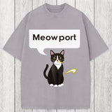 Tokyosol Meowport Funny Cat Washed T-Shirt