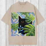Tokyosol Cat In The Monstera Washed T-Shirt