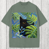 Tokyosol Cat In The Monstera Washed T-Shirt