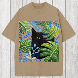 Tokyosol Cat In The Monstera Washed T-Shirt
