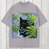 Tokyosol Cat In The Monstera Washed T-Shirt