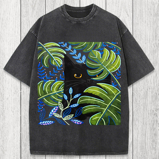 Tokyosol Cat In The Monstera Washed T-Shirt