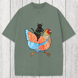 Tokyosol Black Cat On a Wyandotte Chicken Washed T-Shirt