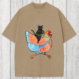 Tokyosol Black Cat On a Wyandotte Chicken Washed T-Shirt
