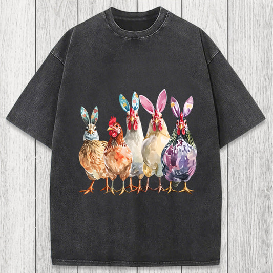 Tokyosol Funny Chicken Easter Washed T-Shirt