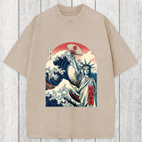 Tokyosol Ukiyo-e Statue Of Liberty Washed T-Shirt