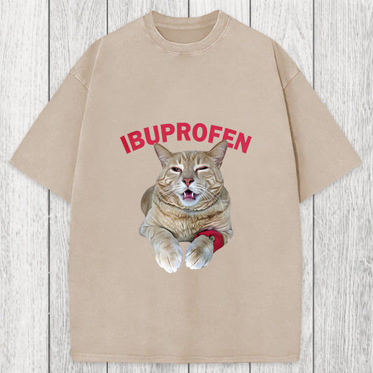 Tokyosol Hilarious Ibuprofen Cat Meme Washed T-Shirt