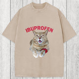 Tokyosol Hilarious Ibuprofen Cat Meme Washed T-Shirt