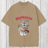 Tokyosol Hilarious Ibuprofen Cat Meme Washed T-Shirt