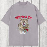 Tokyosol Hilarious Ibuprofen Cat Meme Washed T-Shirt