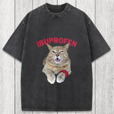Tokyosol Hilarious Ibuprofen Cat Meme Washed T-Shirt